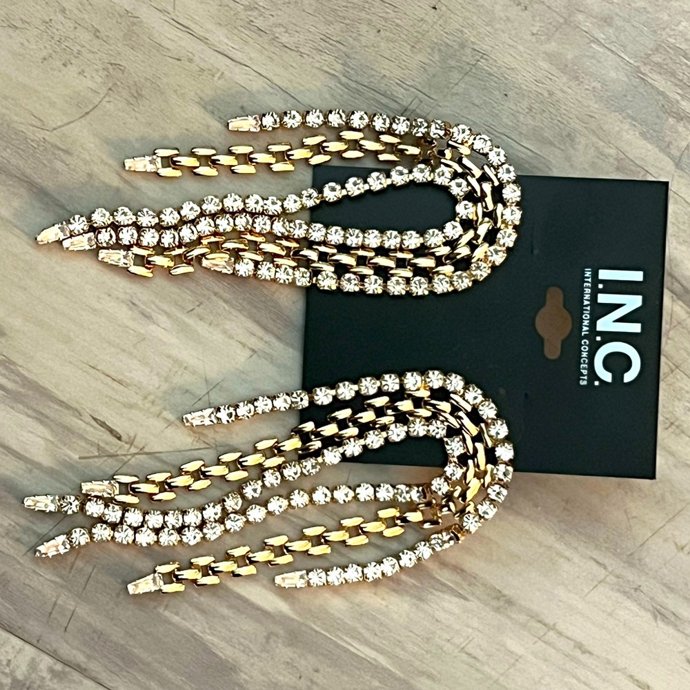 NWT INC earrings gold dangly rhinestones